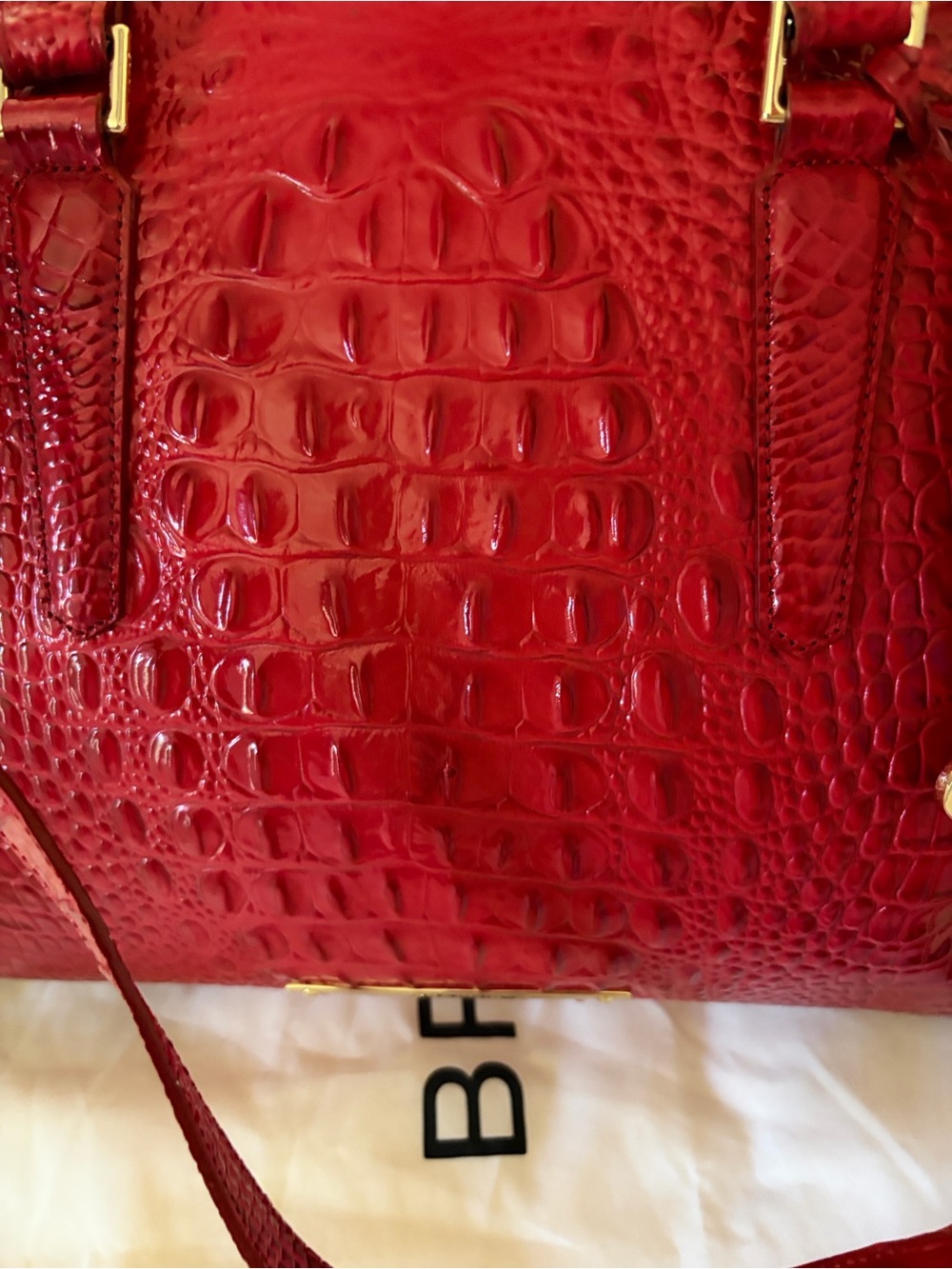 Brahmin Red Embossed Croc-Textured Satchel with Gold Hardware - Picture 2 of 7